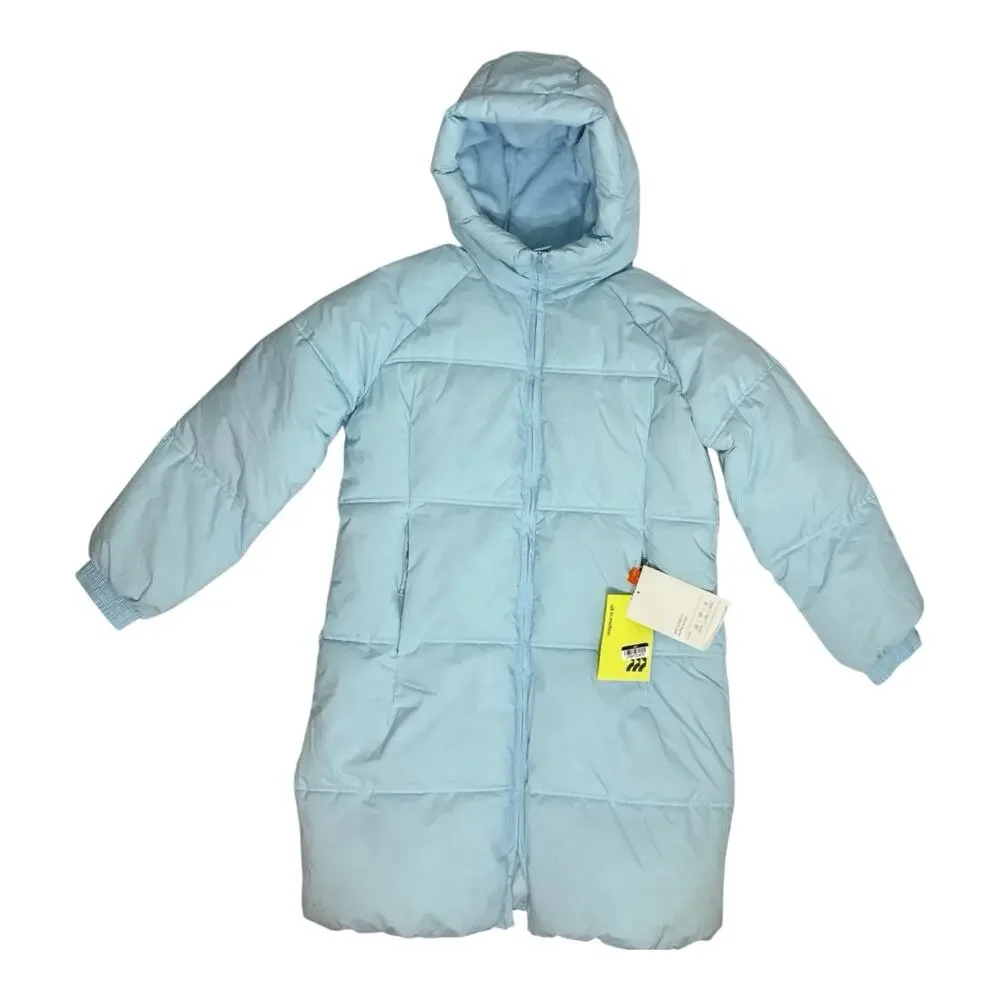 All In Motion Girls Puffer Jacket Light Blue Hooded Mid-Length Coat Size XL (14)
